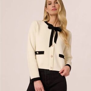 Adrianna Papell Bow Neck Ivory Cardigan Sweater Jacket, Sz Large